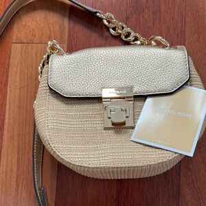 Michael Kors Metallic Gold and Tan Crossbody Bag